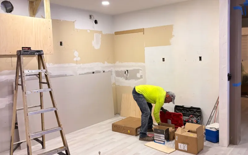Durante la obra: preparación de las paredes para la nueva cocina